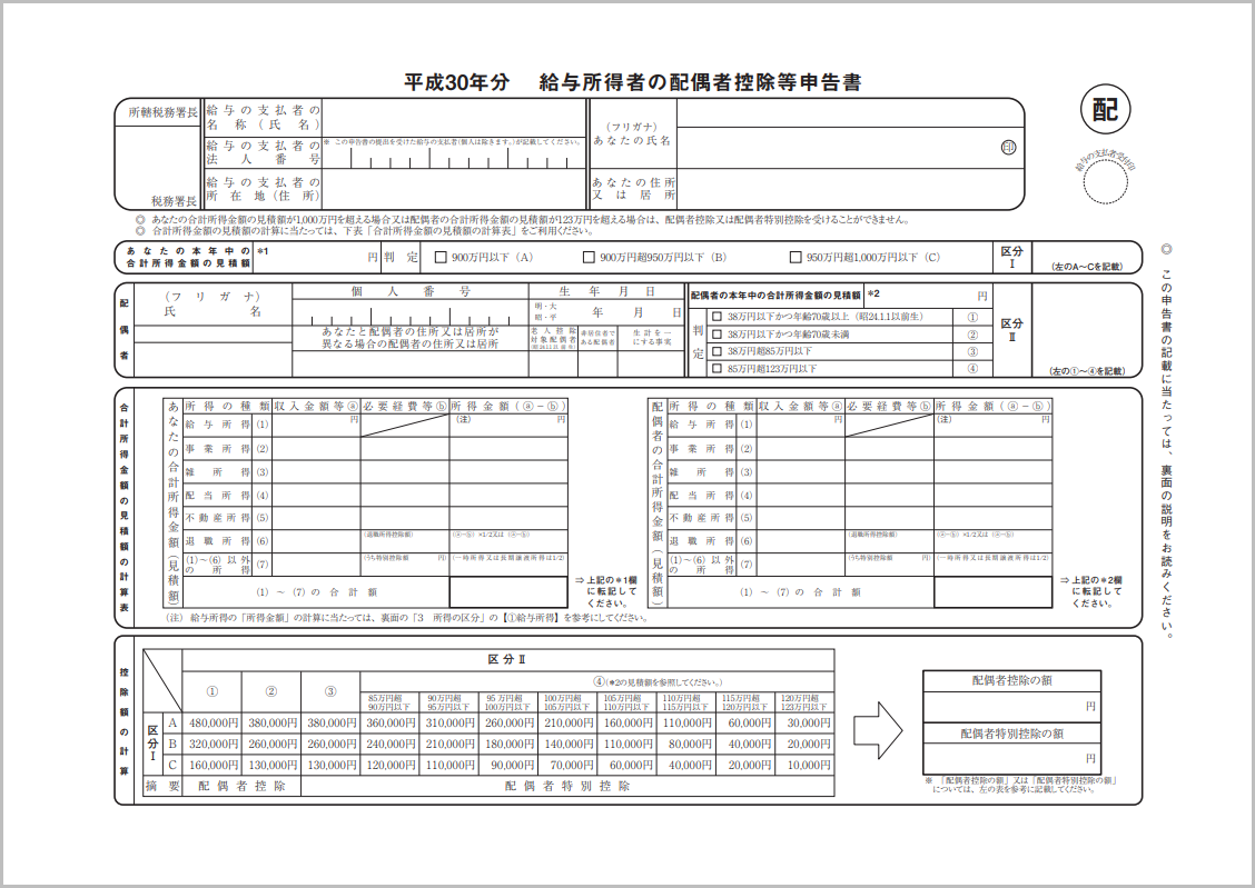 配偶者控除等申告書